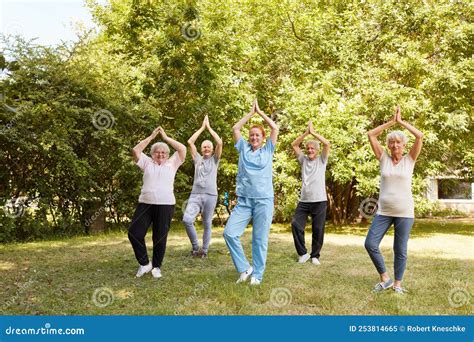 Groep senioren die yoga beoefent