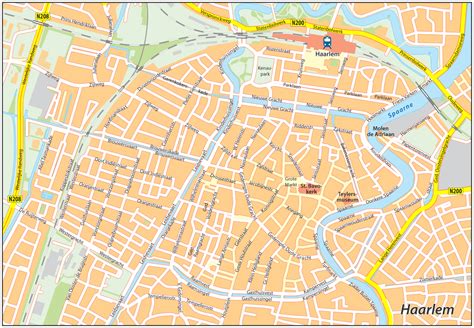 Kaart van Haarlem met de locaties aan de Rijksstraatweg gemarkeerd