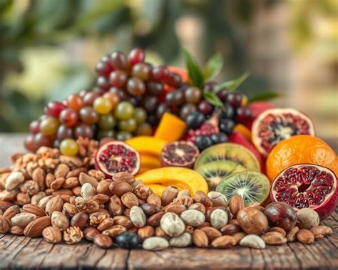 Verschillende soorten fruit en noten als natuurlijke energiebronnen