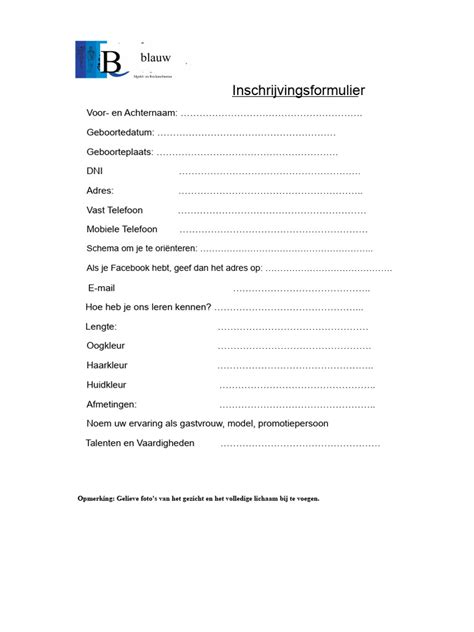 Inschrijfformulier voor bedrijfsfitness