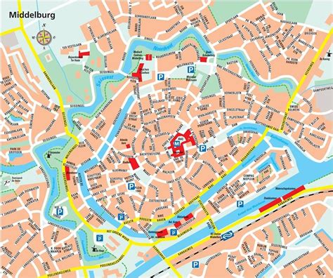 Kaart van Middelburg met markeringen voor sportscholen